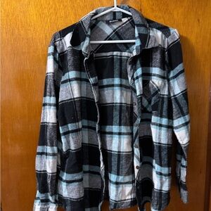 Women's Black and Blue Plaid Button Down Shirt